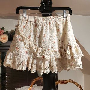 LoveShackFancy Mini Skirt in French Cream XS